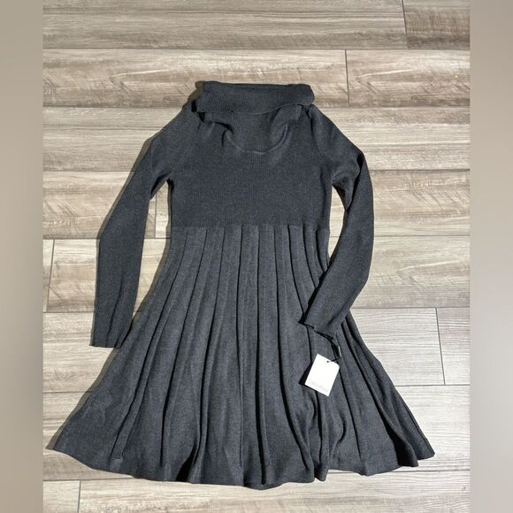 Calvin Klein Dresses & Skirts - New Calvin Klein Womens XL Cowl Neck Ribbed Knit Pleated Sweater Dress Gray